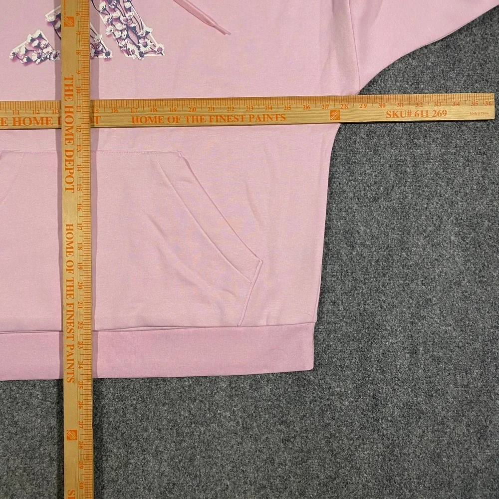 Adidas Trefoil Floral Logo Hoodie Womens XL Clear Pink Flowers Pullover Fleece